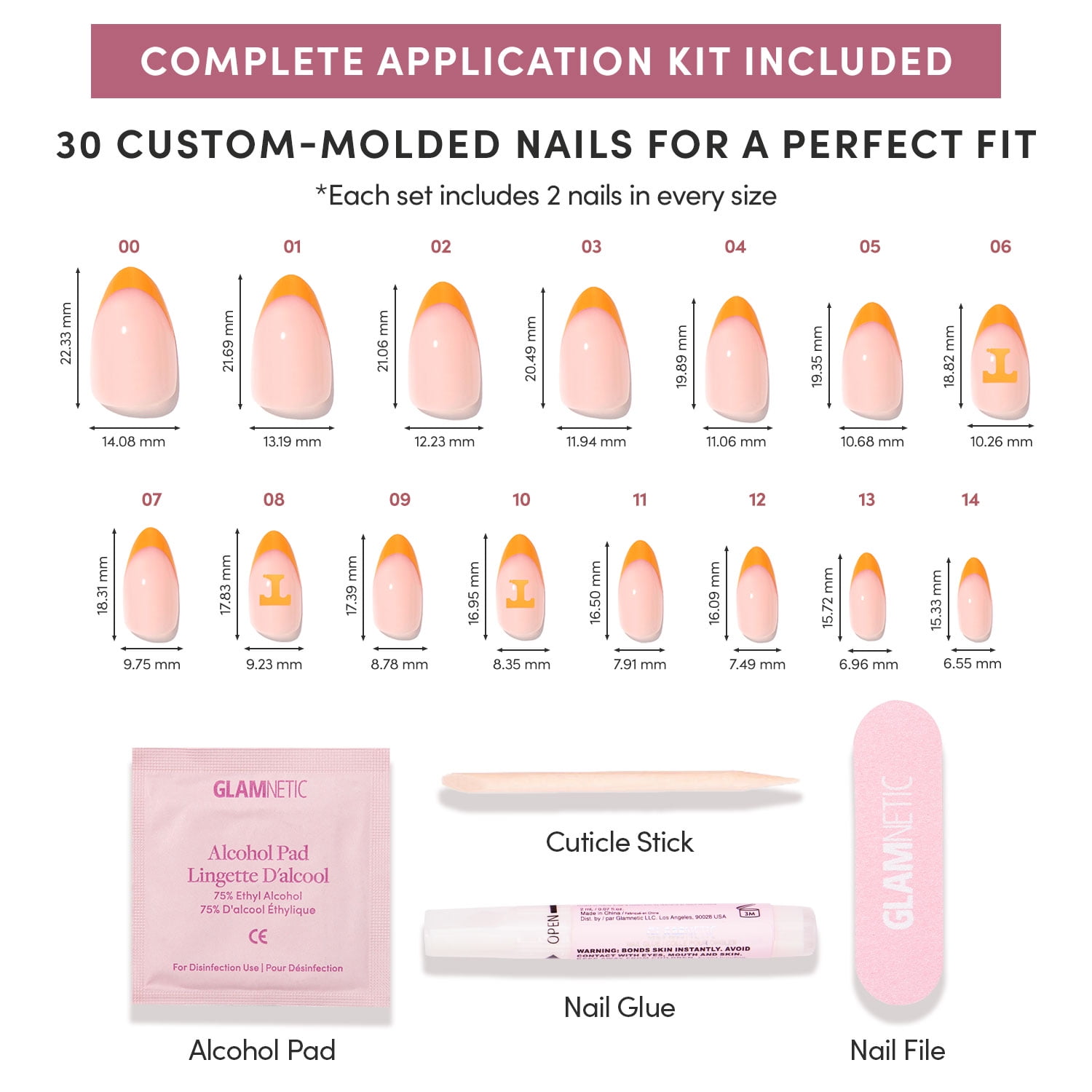 Glamnetic x Fanatics Press On Nails - Tennessee Volunteers | Short Almond Fake Nails, NCAA Volunteers Orange French Tips, College Nails, Salon-Quality | 15 Sizes - 30 Nail Kit with Glue