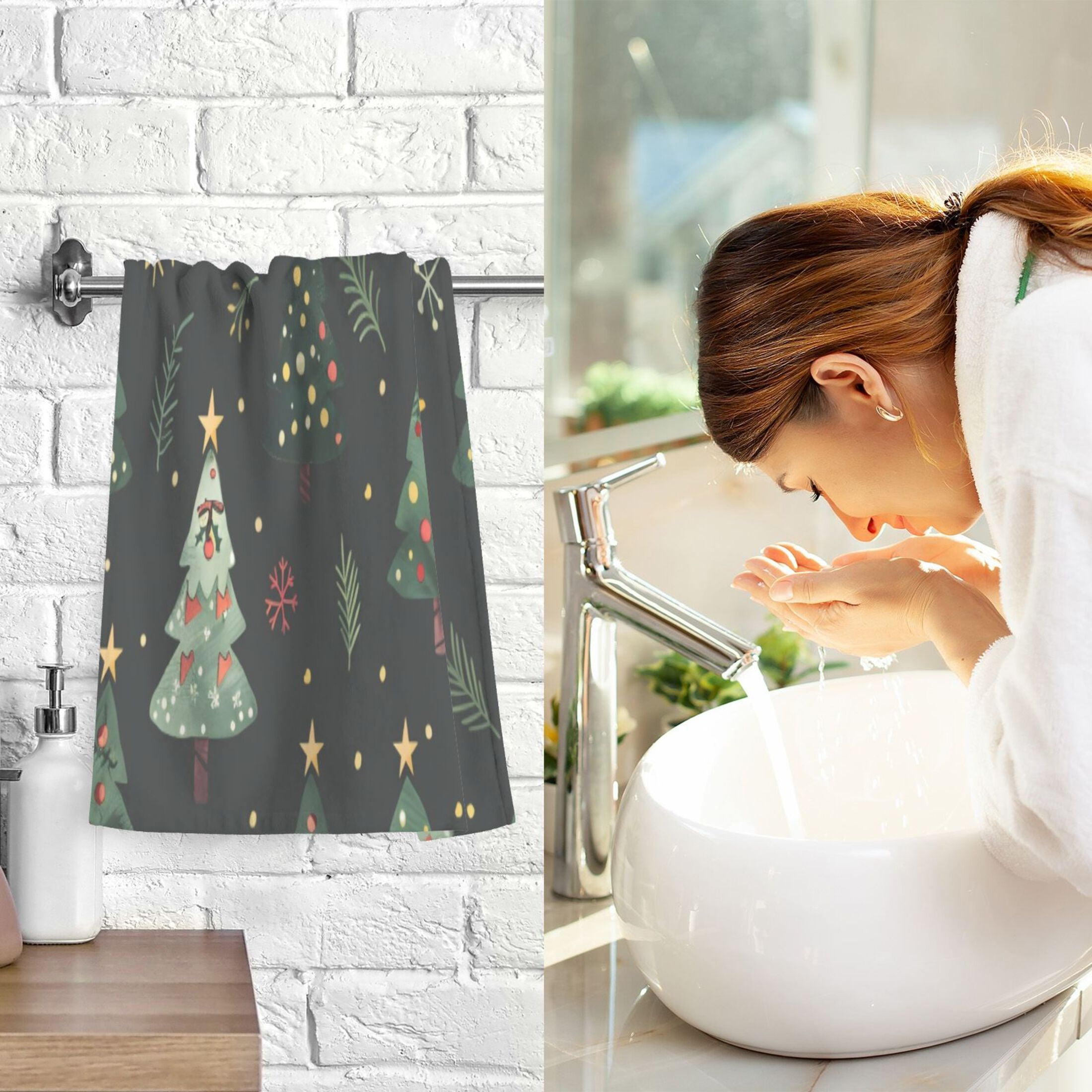 Cotton Towel Two-Piece 16x28 Inch One Sizex2 Face Towel Set Towel Set Cotton Hand Bath Towel Bathroom Beach Christmas Tree