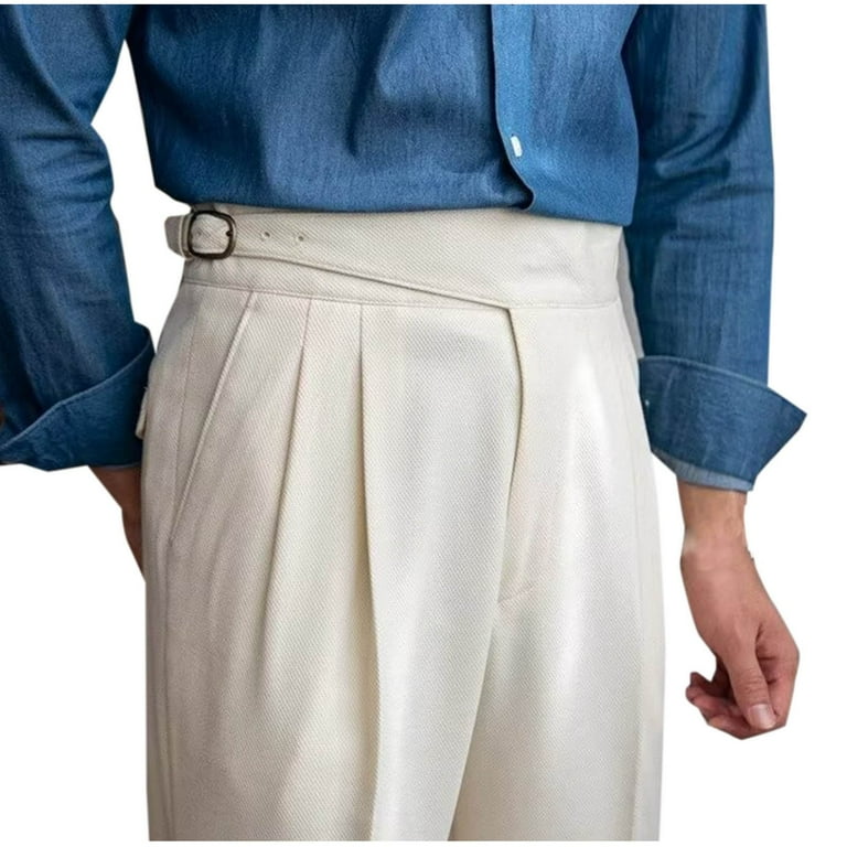 YLSDY Men's Wool Blend Vintage Style High Waist Pleated YLSDY Men's Wool Blend Vintage Style High Waist Pleated