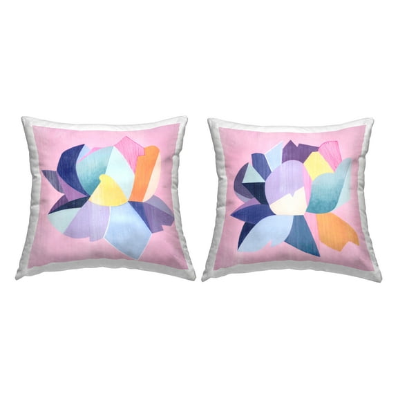 Stupell Industries Geometric Patterned Blossoms 2 Piece Decorative Printed Throw Pillow Set, 18 x 18