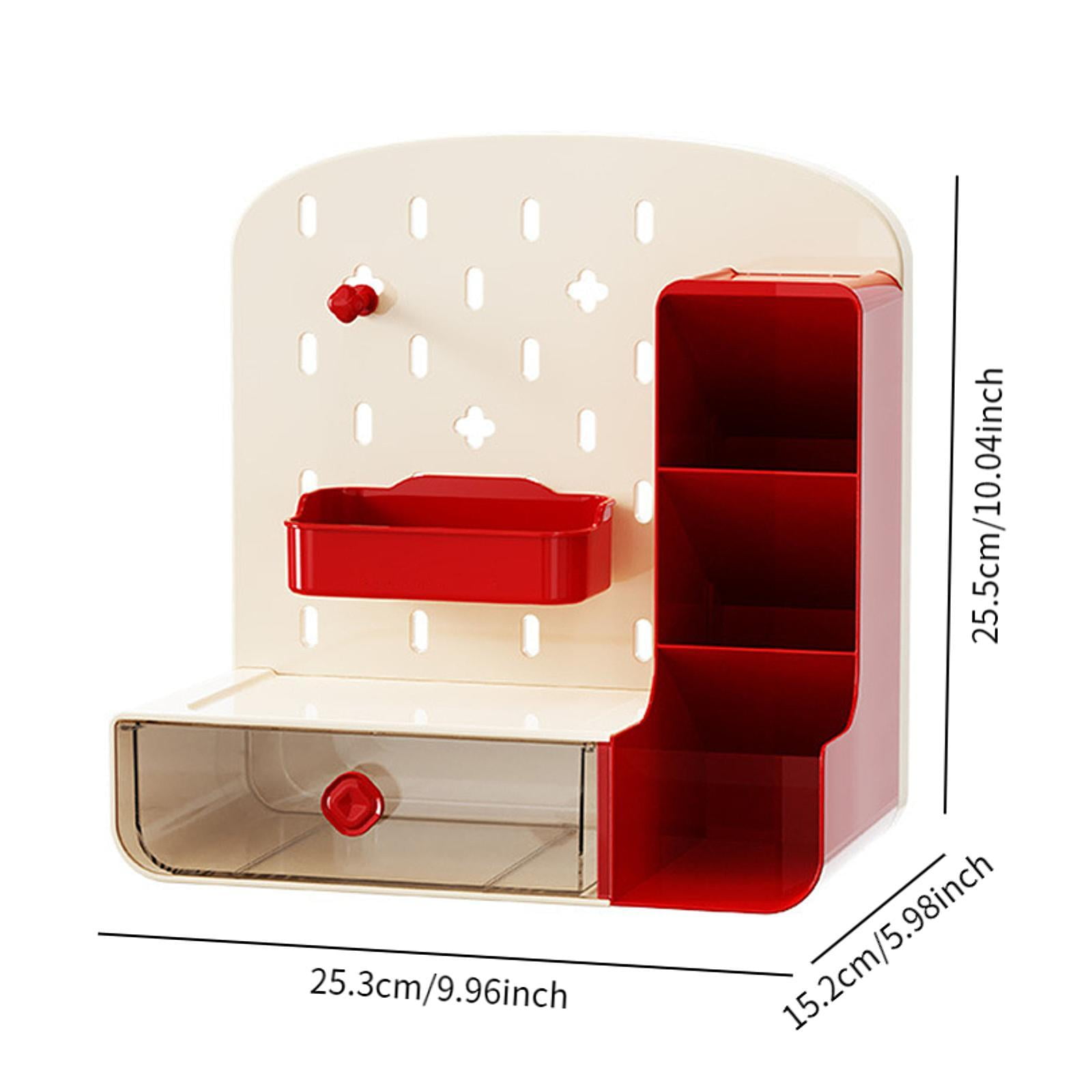 Esquirla Desk Peg Board Organizer with Drawer Crafts Organization Work Position Shelf Desk Accessories Pen Holder for Gaming Room Home Beige Red