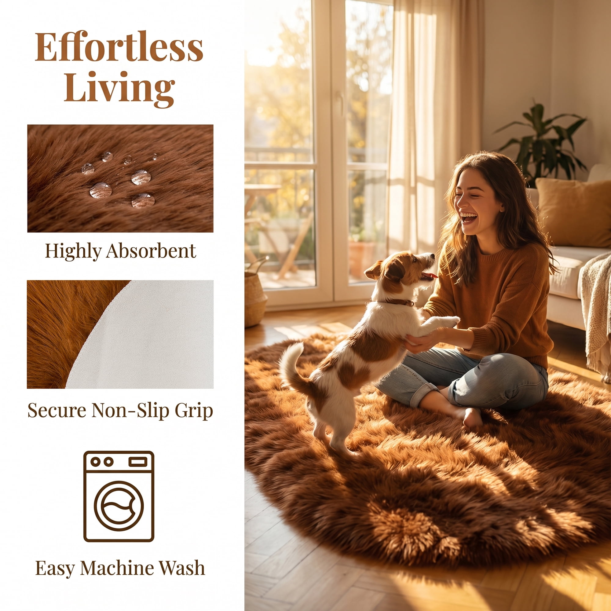 Unique Bargains Shaggy Area Rug Ultra Fluffy Non-Slip Fuzzy Carpet 35" x 24" Brown