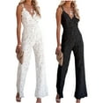 thumbnail image 3 of KOMOO Women Feather Tube Top Off Shoulder Belted Wide Leg Jumpsuit Romper Straight Long Pants Party Clubwear, 3 of 4