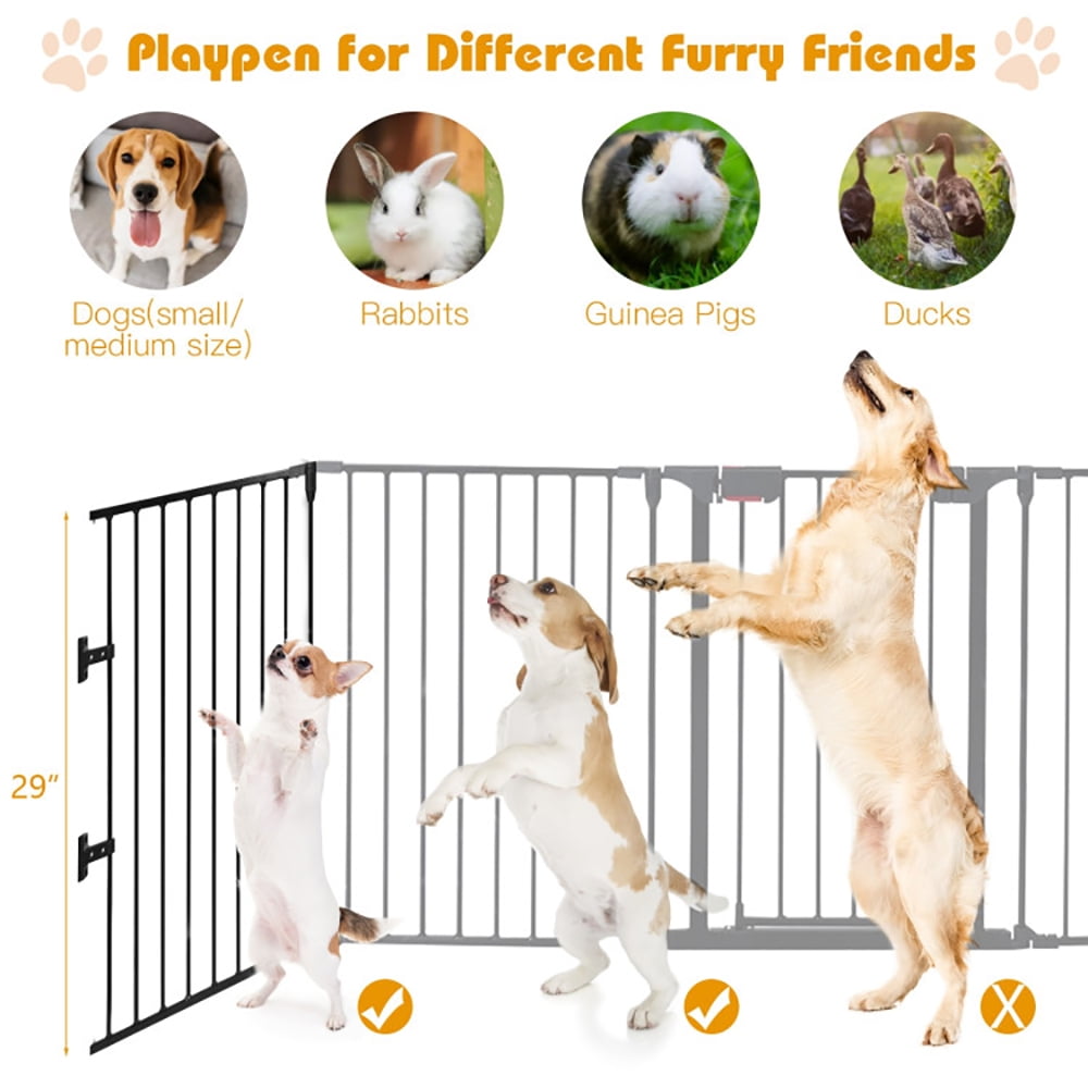 Kadyn Freestanding Pet Gate,Dog Fence Gates for Doorways, 115 Inch Length 5 Panel Adjustable Wide Fireplace Fence-Black