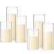 thumbnail image 1 of Set de 6 velas tipo pilar y jarrones cilíndricos de cristal Shihanee, 1 of 7