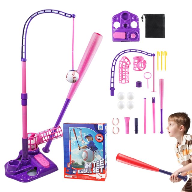 4 In 1 Tee Set For Kids 3 5 Hanging Tee 2 Retractable Bat Batting Tee Pitching Machine For Toddlers Kid With Baseball Gloves Ground Stakes For Stabi