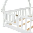 thumbnail image 6 of Full Size Floor Bed with Slats, Wooden Montessori Bed with Fence and Door, Tent-Shaped Bed Frame for Girls Boys, White, 6 of 9