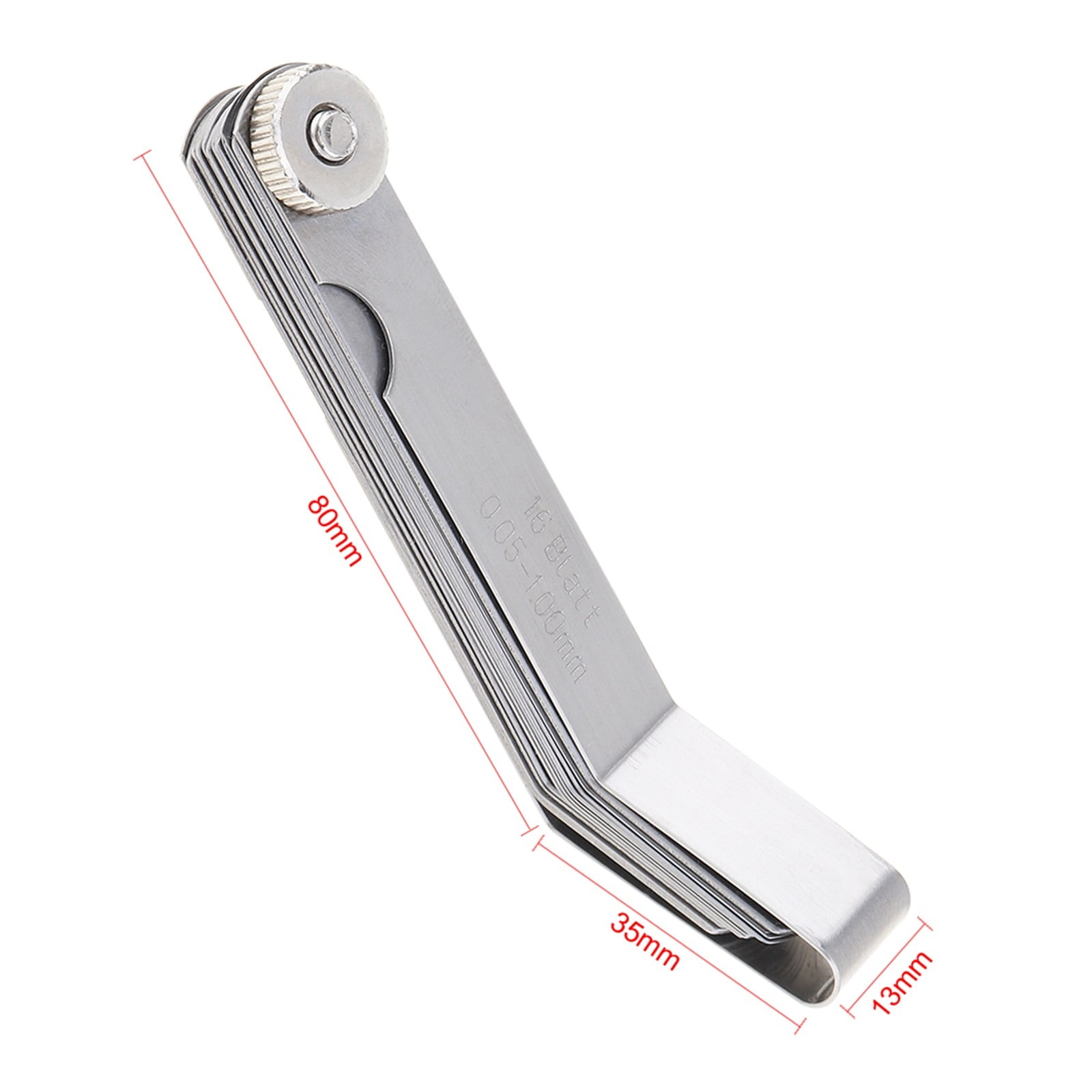 100A16 0.05-1mm Thickness Curved Steel Gapped Metric Filler Feeler Gauge Tool With 16pcs Blades For Woodworking Measurement ,Easy to Use