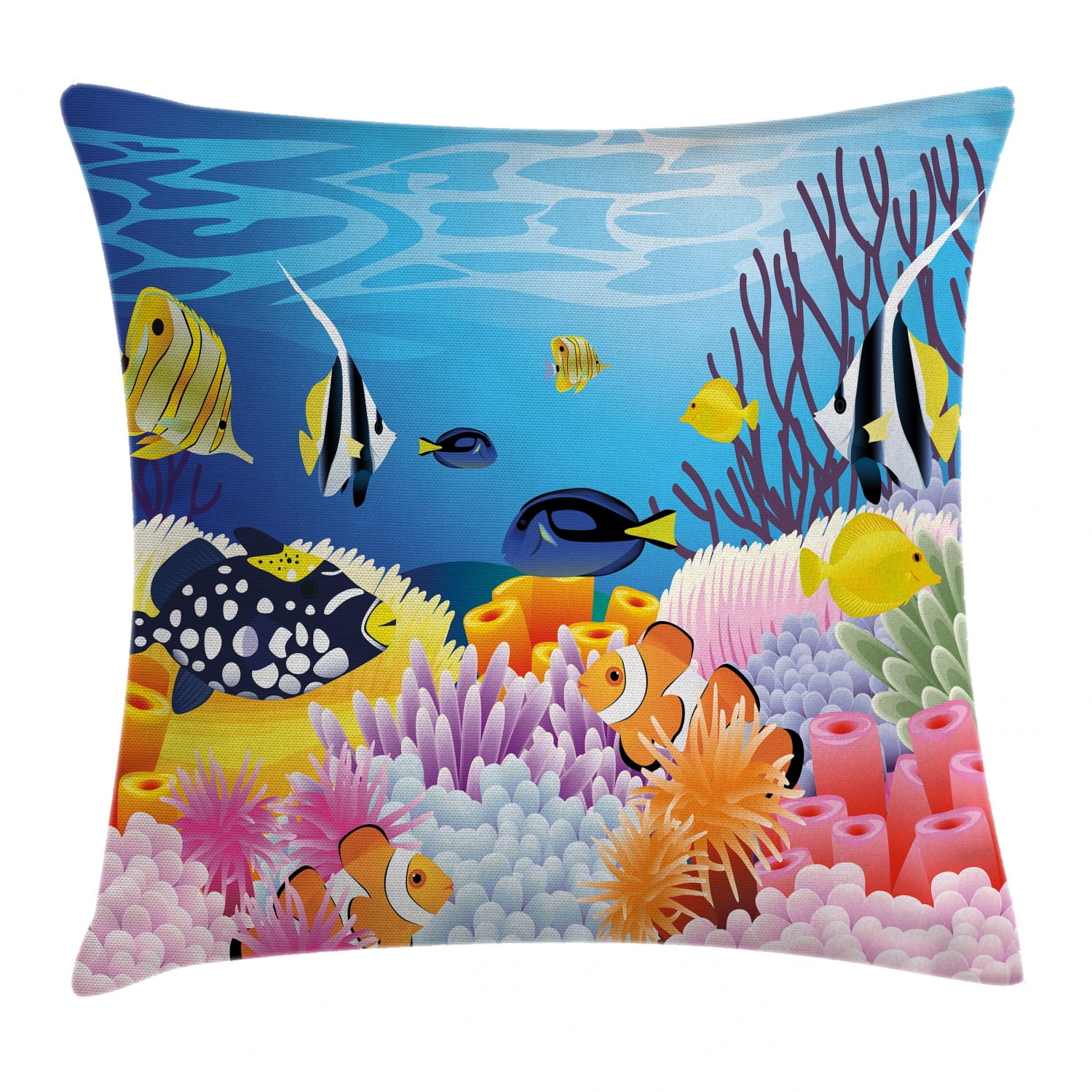 Ocean Decor Throw Pillow Cushion Cover, Water Life with Different Kind