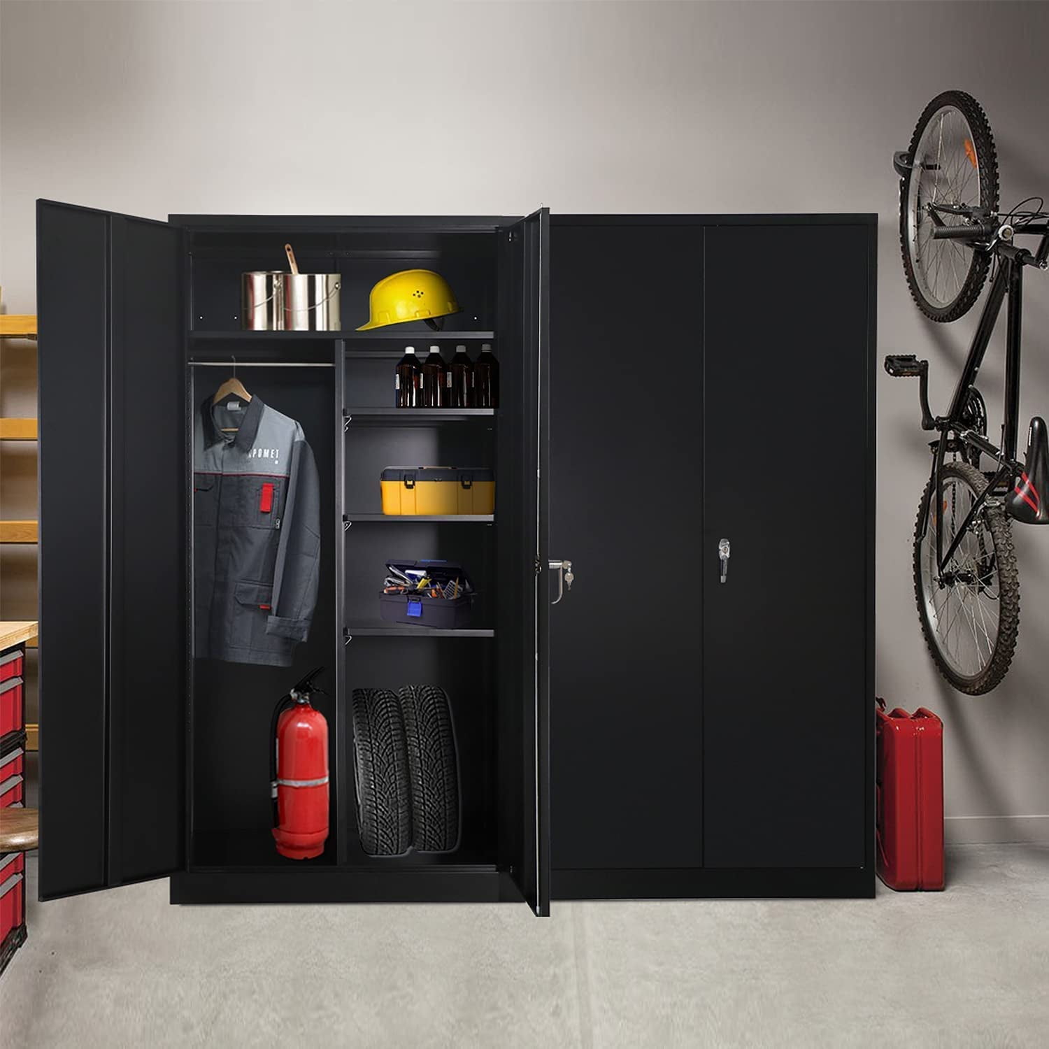 Atripark Metal Storage Cabinet with Lock, Lockable Garage Tool Cabinet with  Doors and Shelves, Tall Steel Cabinet for Garage, Heavy-Duty Black File  Cabinet for Home Office, Gym, School - Yahoo Shopping