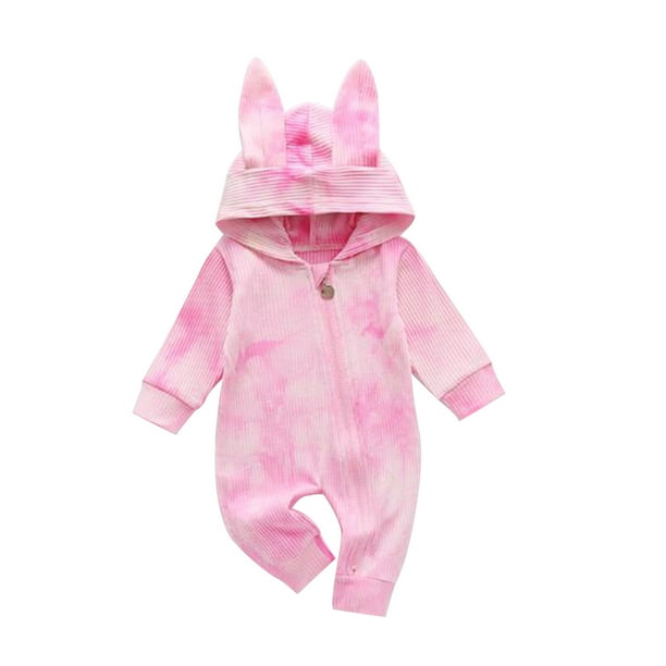 Canrulo Newborn Baby Boy Girl Long Sleeve Tie Dye Hooded Romper Zipper