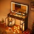thumbnail image 2 of PamapicLife 3-Drawer Makeup Vanity Desk with 43" Mirror, LED Light Strips & Charging Station, 2 of 6