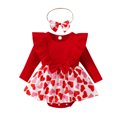 thumbnail image 1 of Vestido Para Niñas Ropa Para Niñas Bebés Día De San Valentín Mameluco De Manga Larga Estampado De Falda Mono Diadema Conjunto De Dos Piezas Rojo Odeerbi  LM103-8114, 1 of 8