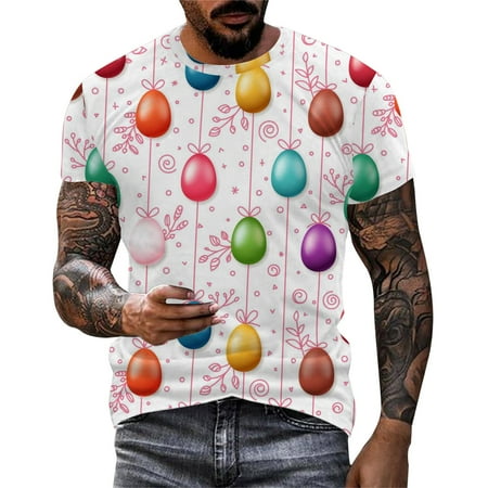 

Mens Easter Fashion Casual Digital 3D Printed T Shirt With Round Neck And Short Sleeves Work T Shirts Scrub Top