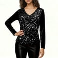 thumbnail image 4 of Cadancy Womens Sequin Top Sparkly Velvet V Neck Long Sleeve Shirts Pullover Tunic Tops Fashion Dressy Evening Party Night Out Concert Glitter Outfits, 4 of 6
