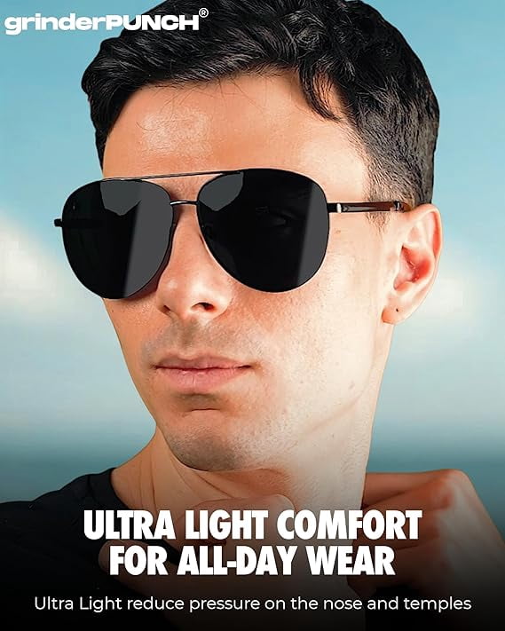 grinderPUNCH Big XL Wide Frame Extra Large Aviator Sunglasses Oversized  For Men Women UV Protection