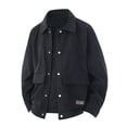 thumbnail image 4 of Men's Winter Retro Long-Sleeve Button-Down Ribbed Workwear Corduroy Jacket with Pockets, Black, Size L, 4 of 4