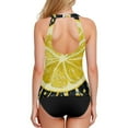 thumbnail image 2 of Women's Printed Tankini Top - High Elasticity Slim-Fit Swimsuit with Removable Straps & Cups, Perfect for Beach & Pool Parties，Yellow Lemon, 2 of 7