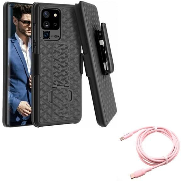 Case Belt Clip w Pink 10ft Long Cable for Samsung Galaxy S20 Ultra - Holster Swivel Cover, USB-C to Type-C PD Fast Charger Cord fits Samsung Galaxy S20 Ultra