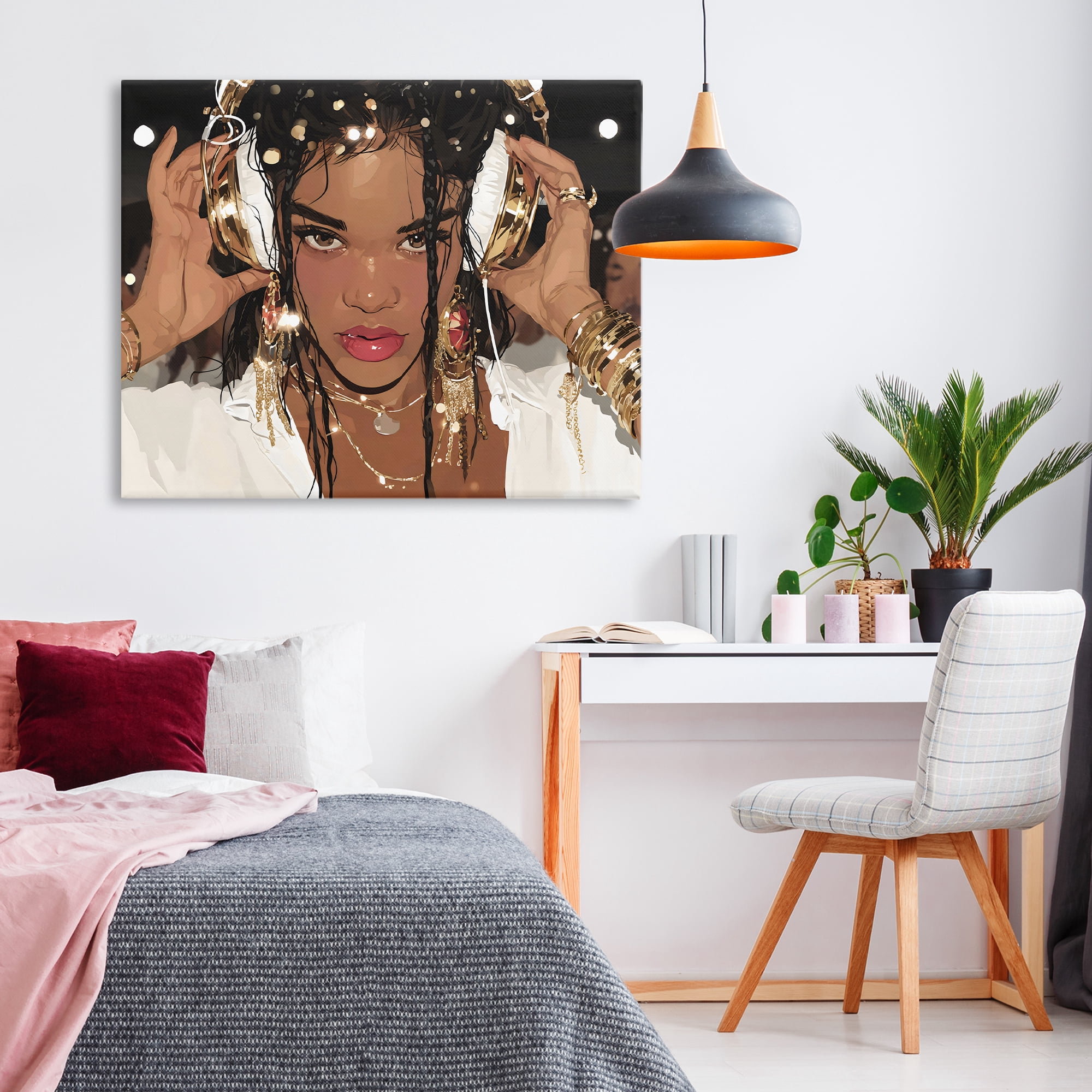 Stupell Industries Gold Headphones Glam Female Canvas Wall Art, design by Franklyn Gregory