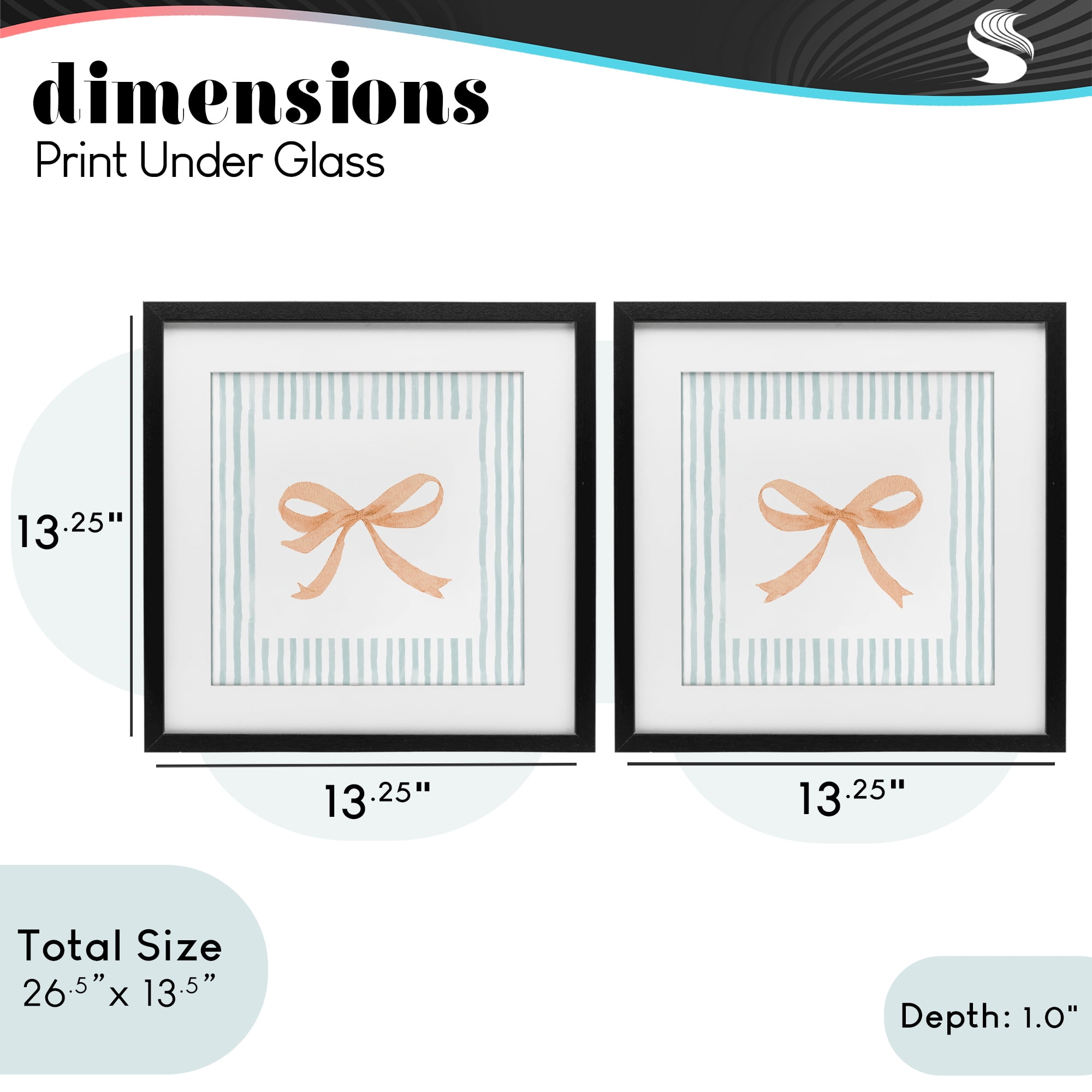 Stupell Industries Orange Bows and Blue Stripes 2 Piece Black Framed Print Under Glass Set, design by Patricia Pinto