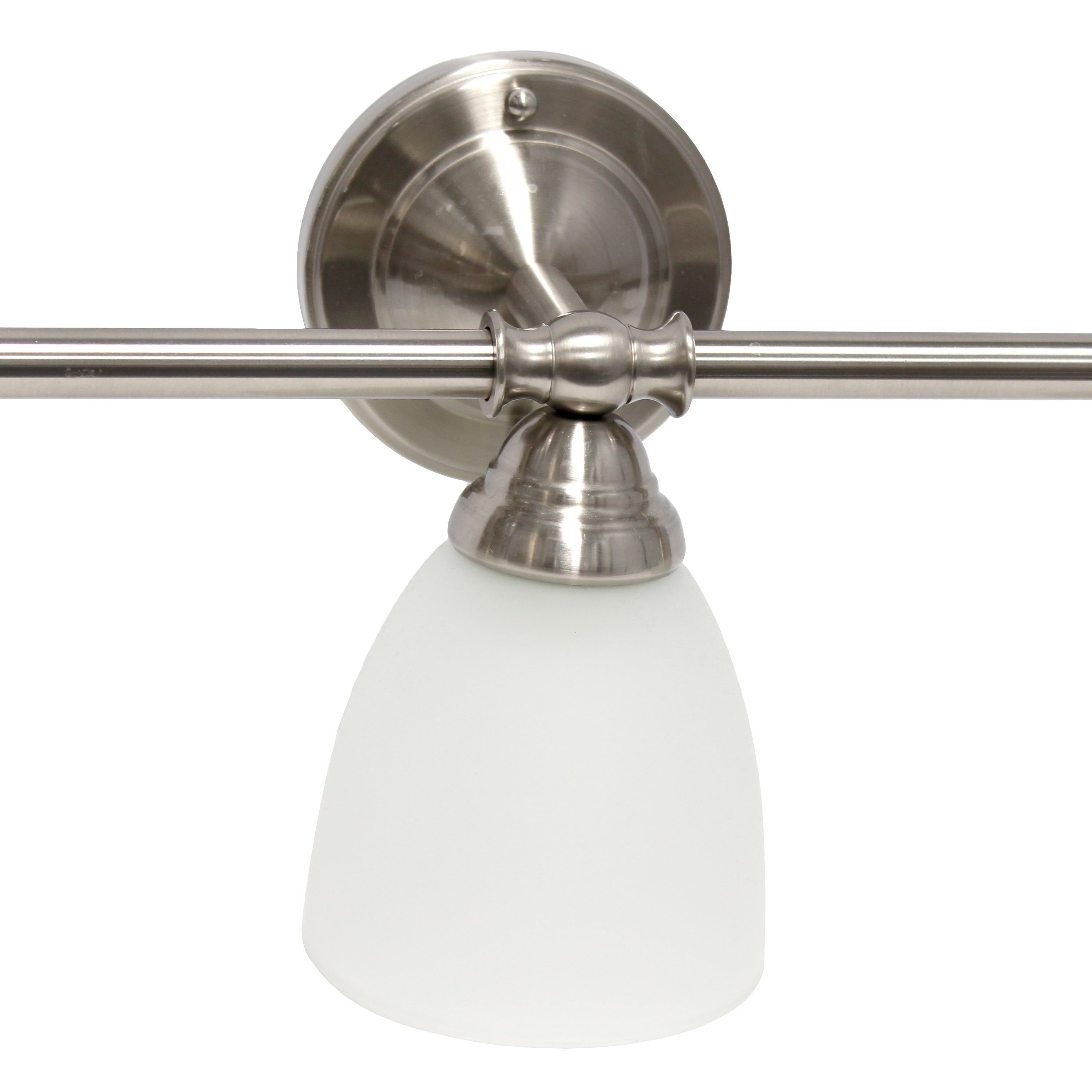 Simple Designs 25" Classic 3 Light Metal Bar and Frosted Cone Shape Glass Shades Decorative Wall Mounted Vanity Fixture For Bathroom, Entryway, Hallway, Brushed Nickel
