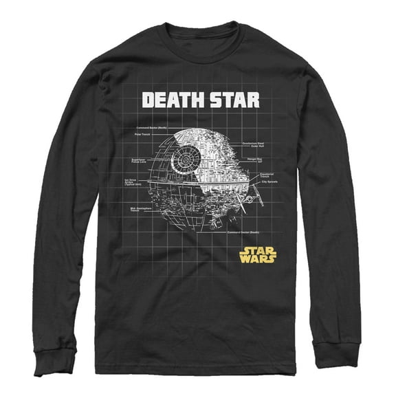 Men's Star Wars Death Star Schematics Long Sleeve Shirt Black 2X Large