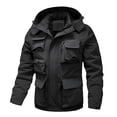 thumbnail image 2 of WTOBBY Men's Detachable Work Jacket, Solid Color Plush Lined Zippered Coat with Multiple Pockets, Outdoor Casual Long Sleeve Wear for All Seasons,Black M, 2 of 6