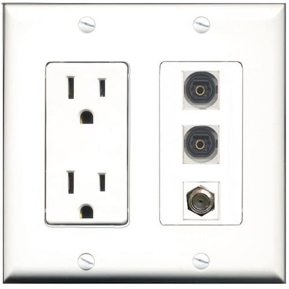 RiteAV - 15 Amp Power Outlet 1 Port Coax 2 Port Toslink Decorative Wall Plate