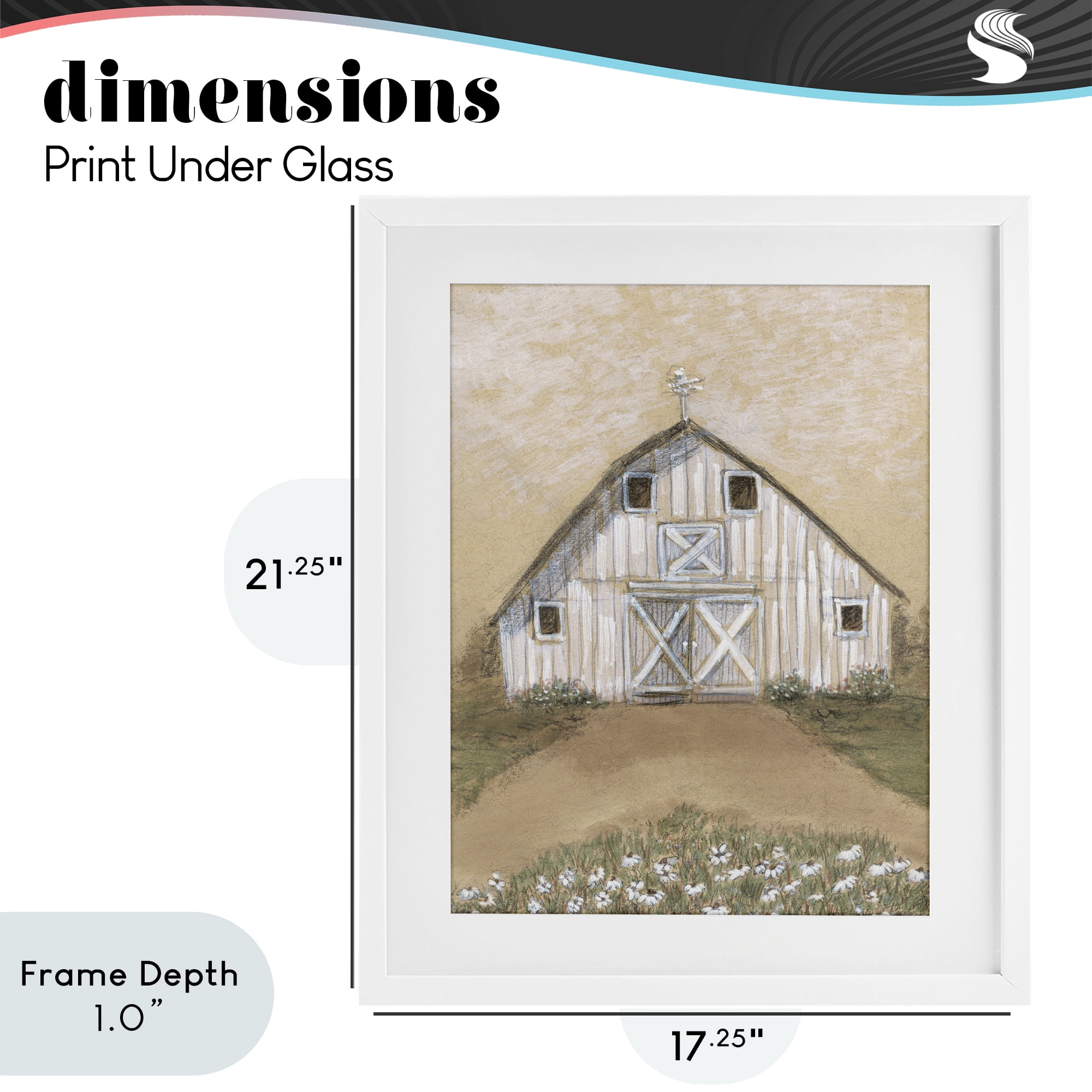 Stupell Industries Barn Lane Flowers Drawing White Framed Print Under Glass, design by Patti Bishop