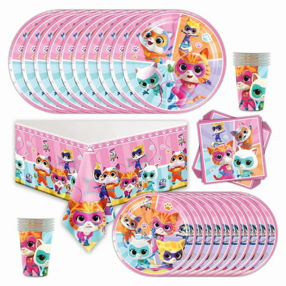 Super Kitties Birthday Party Supplies Set Plates Cups Tablecloth Napkins