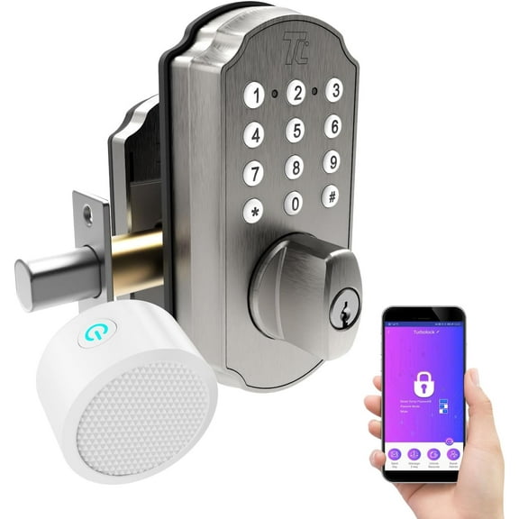 TurboLock TL115 Keyless Entry Door Lock Smart Deadbolt with Electronic Keypad for Front Door Home Mobile App Brushed Nickel