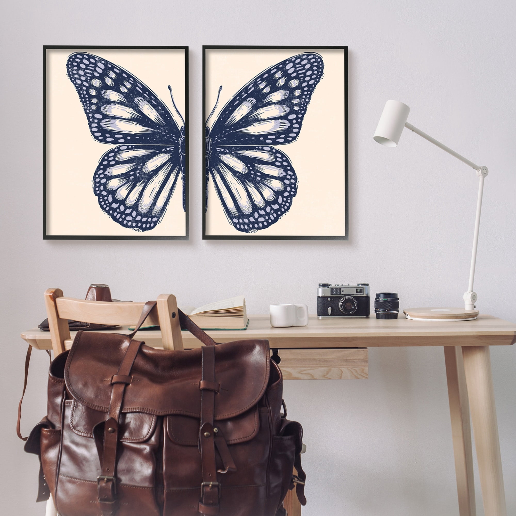 Stupell Industries Intricate Butterfly Wings Detail Bold Insect Drawing Graphic Art Black Framed Art Print Wall Art, Set of 2, Design by Caroline Alfreds