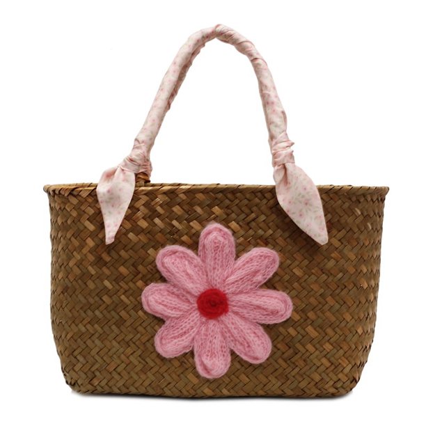 Bolso Flores Tejer Hombro Paja Mujeres Elegantes () Rosa
