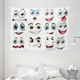 thumbnail image 1 of Cartoon Decor Tapestry, Smiley Face Emoji Cartoon Hand Drawing Image with Positive Face Expressions, Wall Hanging for Bedroom Living Room Dorm Decor, 80W X 60L Inches, Multicolor, by Ambesonne, 1 of 2