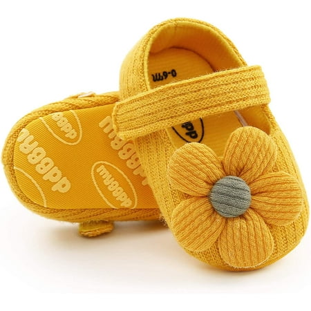 Baby Girls Mary Jane Flats with Bowknot Flowers Princess Wedding Dress Ballet Shoes Non-Slip Toddler First Walkers Newborn Crib Shoe