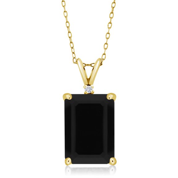 Gem Stone King 18K Yellow Gold Plated Silver Black Onyx and White Moissanite Pendant Necklace for Women (6.62 Cttw, Gemstone December Birthstone, Emerald Cut 14X10MM, with 18 inch Silver Chain)