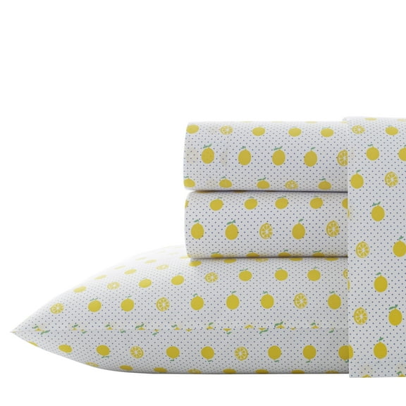 Poppy & Fritz Contemporary 200 Thread Count Yellow Lemons Cotton Sheet Sets, Full, (4 Pieces )