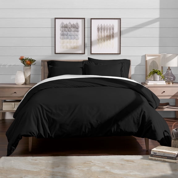 Luxury 4 Piece Duvet Insert Duvet Cover Set - Premium 1800 Ultra-Soft Brushed Microfiber - Hypoallergenic, Easy Care, Wrinkle Resistant (Full/Queen, Black)
