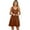 Caramel, variant on Women's Buttoned Wide Strap Mini Dress with Pockets and Sheer Overlay Soft 65% rayon 30% polyester 5% spandex