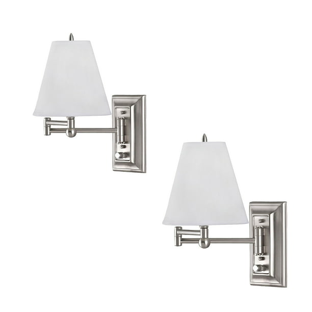 2 Pack Brushed Nickel Wall Mount Swing, Wall Mounted Night Table Lamps