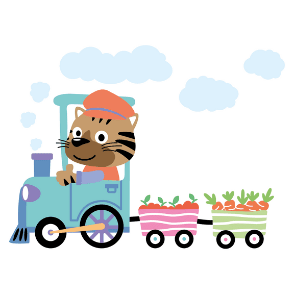 Vinyl Home Kids Bedroom Art 20" x 27" Large Cat Tiger Animal Railway Train Decoration Multicolored Cabooses Apples & Carrots Design Adhesive Nursery Multicolored Wall Decal Sticker