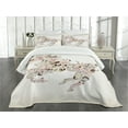 thumbnail image 3 of Ambesonne Abstract Quilted Bedspread Set 3 Pcs, Floral Horse Paisley, Queen Size, Green Brown Pink, 3 of 5