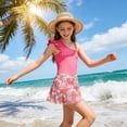 thumbnail image 4 of CUZIBR Kids Girls Swimsuits Two Piece Bikini Sets One Shoulder Ruffles Sleeveless Sport Bathing Suits With High Waist Pleated Skirts Cover Up Cozy Swimwear Beach Pool Beachwear,Hot Pink2,11-12 Years, 4 of 5