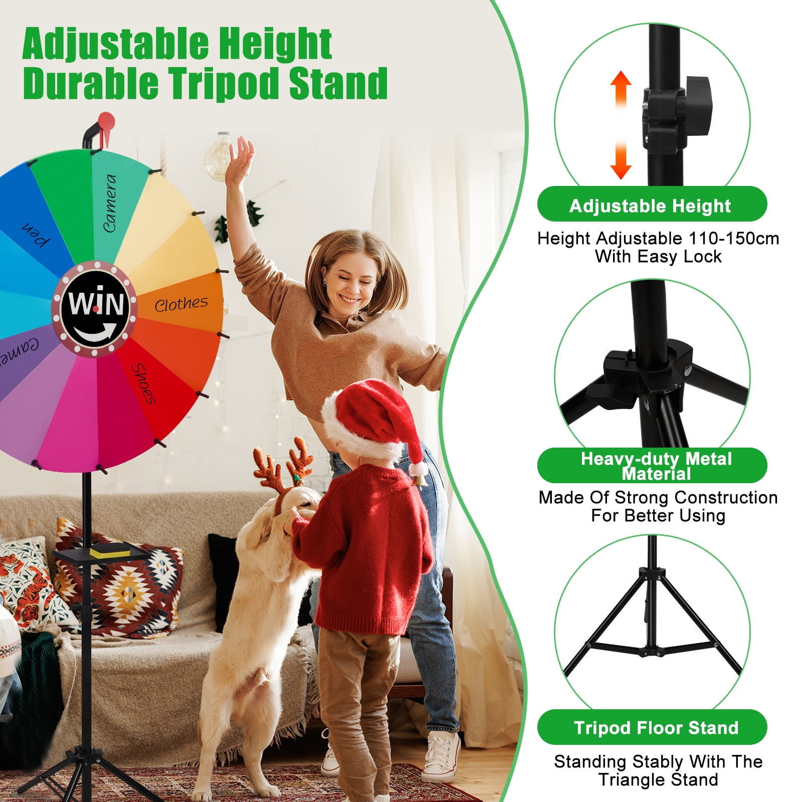 YTAKY Prize Wheel, 16 inches, Heavy Duty Prize Wheel, Spinner with Stand,10 Color Slots, 1 Bracket, Dry Erase Kit, for Carnival,  Fortune Game, Casino