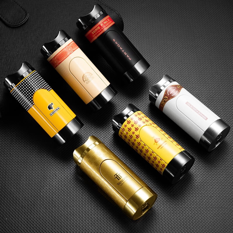 Replica Cuban Cigar Logo Metal Cigar Lighter Windproof Inflatable Three Fire Direct Punch Portable H192