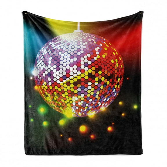 Popstar Party Soft Flannel Fleece Blanket, Vibrant Colorful Disco Ball Nightclub Celebration Party Dance and Music Print, Cozy Plush for Indoor and Outdoor Use, 50" x 60", Multicolor, by Ambesonne