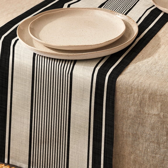 Black Striped Table Runner 13 x 72 in Cotton Linen Farmhouse Decor for Dining Table Dresser Wedding
