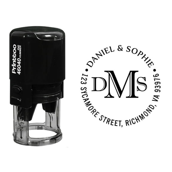 Printtoo Personalized Initial Monogram Self Inking Round Custom Address Wedding Invitation Rubber Stamp-Black