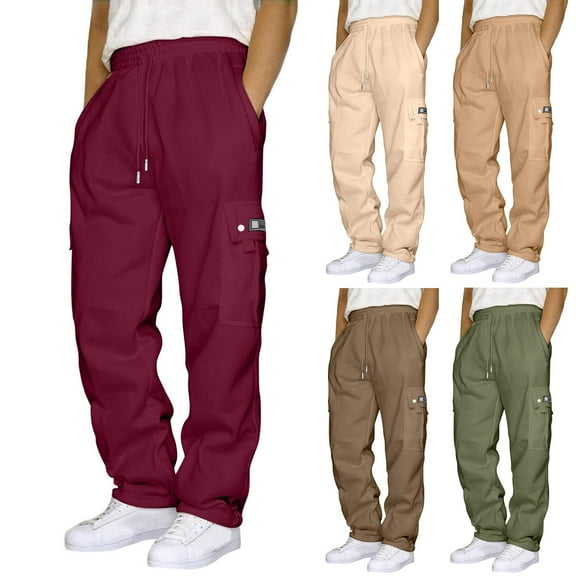 DODADAWANJ Men's Cargo Sweatpants with 4-Pockets Big and Tall Straight Leg Jogger Pants Drawstring Elastic Waist Gym Running Pants for Outdoor Wild Camping